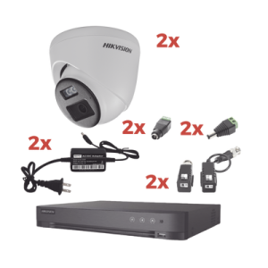 kit audio bidireccional turbohd 1080p / dvr 4 canales / 2 cámaras eyeball (exterior) con bocina y microfóno integrado / 2 fuentes de poder / accesorios