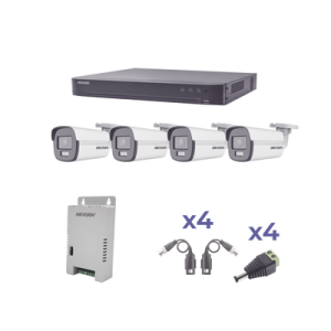 kit colorvu turbohd 1080p / dvr 4 canales / 4 cámaras bala (exterior) lente 2.8mm / fuente de poder profesional / transceptores de video y accesorios de corriente