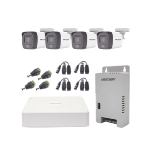 kit turbohd 1080p / dvr 4 canales / 4 cámaras con micrófono integrado y 101° visión / luz blanca + ir visión nocturna / transceptores / conectores / fuente de poder profesional compacta