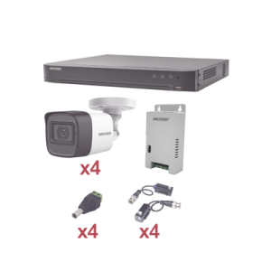 kit turbohd 1080p / dvr 4 canales / 4 cámaras bala (exterior 2.8 mm) / transceptores / conectores / fuente de poder profesional