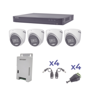 kit colorvu turbohd 1080p / dvr 4 canales / 4 cámaras eyeball (exterior) lente 2.8mm / fuente de poder profesional / transceptores de video y accesorios de corriente