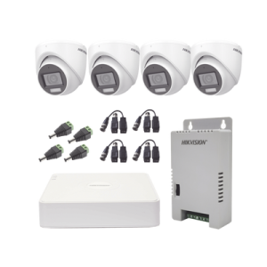 kit turbohd 1080p / dvr 4 canales con audio por coaxitron / 4 cámaras con micrófono y 106° visión/ luz blanca + ir visión nocturna / transceptores / conectores / fuente de poder profesional