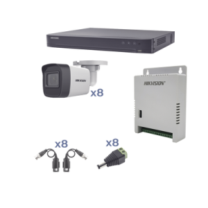 kit turbohd 1080p / dvr 8 canales / 8 cámaras bala (exterior 2.8 mm) / transceptores / conectores / fuente de poder profesional hasta 15 vcc para larga distancia