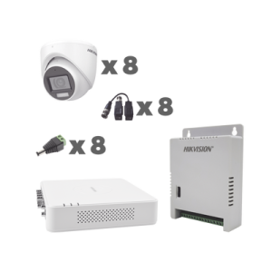 kit turbohd 1080p / dvr 8 canales con audio por coaxitron / 8 cámaras con micrófono integrado 101° visión/ luz blanca + ir visión nocturna / transceptores / conectores / fuente de poder profesional