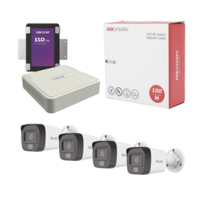 kit ip 4 megapixel / nvr de 4 canales / 4 cámaras ip dual light y microfono integrado / bobina de cable de 100 mts / disco duro 1 tb