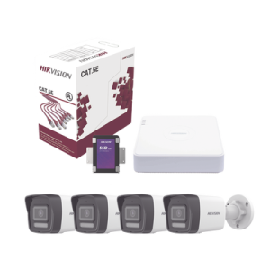 kit ip 4 megapixel / nvr de 4 canales con 4 puertos poe / 4 cámaras ip bala dual light (ir + luz blanca) con microfono integrado y acusense lite para exterior/ bobina de cable de 100 mts / ssd de 1 tb