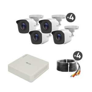kit turbohd 720p / dvr 4 canales / 4 cámaras bala de policarbonato / 4 cables 18 mts / 1 fuente de poder profesional