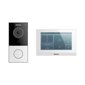 kit de videoportero akuvox wifi/ monitor linux de 7 pulgadas/ 100% en la nube / poe / bluetooth / nfc / lector de tarjetas mifare / onvif / ip65 / cámara 2 mp / botón con iluminación / control de 1 puerta / entradas de alarma