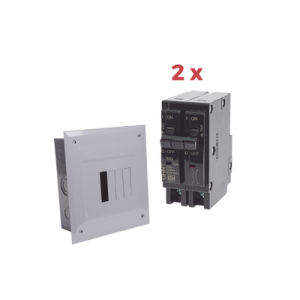 kit centro de carga 4p para empotrar con 2 interruptores térmicos de 2 polos, 20amp 120/240vca 10ka.