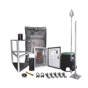 kit pararrayo con accesorios de instalación, fabricado en acero inoxidable con protección de diámetro de 200m.