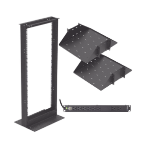 kit de rack estándar 19", 24 ur con 2 charolas y pdu (8 tomas). ideal para ups y servidores tipo torre.