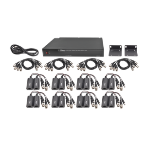 kit de 16 canales para transmisión de alimentacion (no soporta coaxitron)( de 36 vcc a 12 vcc) y video (hd tvi) a distancias de hasta 250 m.