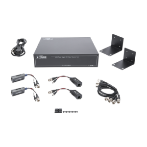 kit de transceptor activo de 4 canales / video+poder en un solo cable utp / 150 metros en 4k, 200 metros en 5 mp/ envía 36 vcc y recibe 12 vcc / todo incluido para rack / compatible con cámaras hd tvi/cvi/ahd/cvbs / instalaciÓn limpia