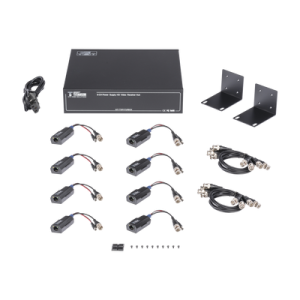 kit de transceptor activo de 8 canales / video+poder en un solo cable utp / 150 metros en 4k, 200 metros en 5 mp/ envía 36 vcc y recibe 12 vcc / todo incluido para rack / compatible con cámaras hd tvi/cvi/ahd/cvbs / instalaciÓn limpia