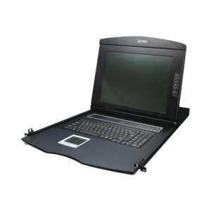 switch kvm con monitor de 17"con teclado y trackpad para rack de 1u de cuatro postes, 8 puertos vga para acceder y controlar hasta 8 computadoras desde una sola consola