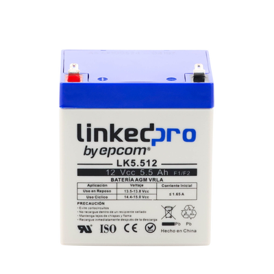 batería 12 v / 5.5 ah / ul / vida útil promedio 5 años / tecnología agm / para uso en equipo electrónico, alarmas de intrusión / incendio/ control de acceso / video vigilancia / terminales f1 ( incluye adaptador f batería 12 v / 5.5 ah / ul / vida útil promedio 5 años / tecnología agm / para uso en equipo electrónico, alarmas de intrusión / incendio/ control de acceso / video vigilancia / terminales f1 ( incluye adaptador f