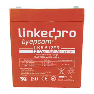 batería 12 v / 5.5 ah / ul / tecnología agm / vida útil promedio de 5 años / retardante a la flama / para uso en equipo electrónico, alarmas de intrusión / incendio/ control de acceso / video vigilancia / incluye
