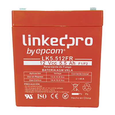 batería 12 v / 5.5 ah / ul / tecnología agm / vida útil promedio de 5 años / retardante a la flama / para uso en equipo electrónico, alarmas de intrusión / incendio/ control de acceso / video vigilancia / incluye batería 12 v / 5.5 ah / ul / tecnología agm / vida útil promedio de 5 años / retardante a la flama / para uso en equipo electrónico, alarmas de intrusión / incendio/ control de acceso / video vigilancia / incluye