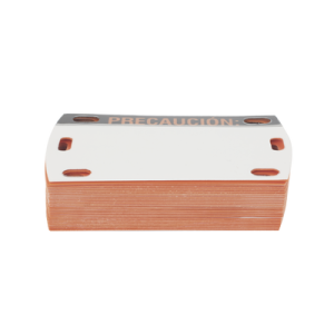 etiqueta autolaminada para identificación de fibra optica paquete de 25 piezas, para uso interior/exterior, dimensiones de 90 x 50 mm, color negro con naranja