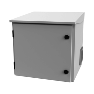 gabinete de exterior con rack de 19" de 9ur con ventiladores y termostato, se envía el gabinete armado, (montaje a poste o torre se vende por separado).