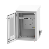 gabinete de exterior con rack de 19" de 16u con ventiladores y termostato, se envía el gabinete armado. (montaje a poste o torre se vende por separado).