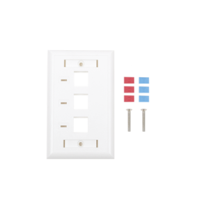 placa de pared, de 3 puertos, keystone, con espacio para etiqueta color blanco