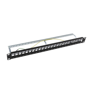 patch panel modular blindado (stp) de 24 puertos, con barra para organizar cable