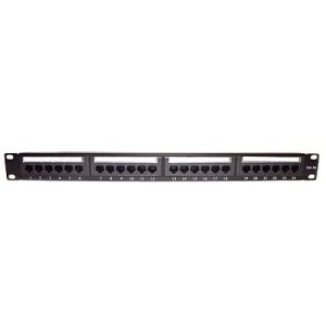 panel de parcheo de impacto (110) utp de 24 puertos cat5e, 19in con barra para organizar cable