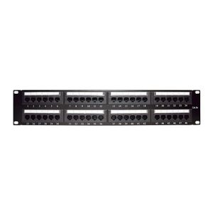 panel de parcheo de impacto (110) utp de 48 puertos cat5e 19in, 2u con barra para organizar cable