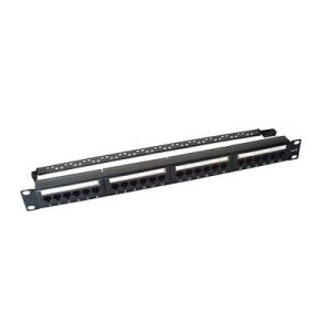 panel de parcheo de impacto (110) utp de 24 puertos cat6, 19in, con barra para organizar cable