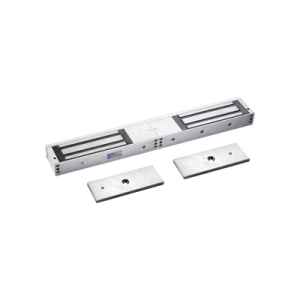 chapa magnética doble para aplicación en puertas de doble hoja. 1200 lbs(x 2). led