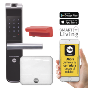 kit cerradura con manija ymf40a y hub, apertura por, código, biometría y apertura por smartphone, para puertas de 35 a 90 mm de espesor