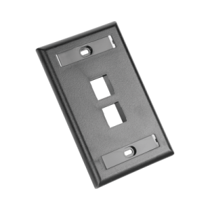 placa de pared vertical, salida para 2 puertos keystone, con espacios para etiquetas, color negro