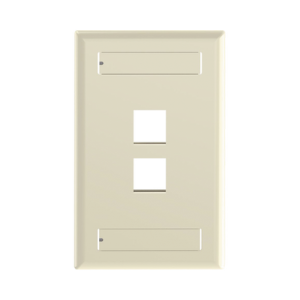 placa de pared vertical, salida para 2 puertos keystone, con espacios para etiquetas, color marfil