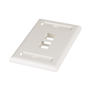 placa de pared vertical, salida para 2 puertos keystone, con espacios para etiquetas, color blanco mate