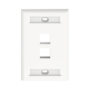 placa de pared vertical, salida para 2 puertos keystone, con espacios para etiquetas, color blanco