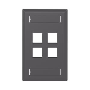 placa de pared vertical, salida para 4 puertos keystone, con espacios para etiquetas, color negro
