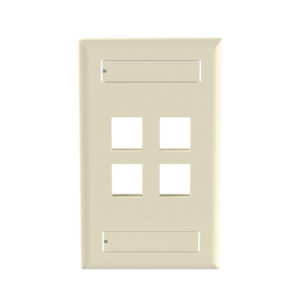 placa de pared vertical, salida para 4 puertos keystone, con espacios para etiquetas, color marfil