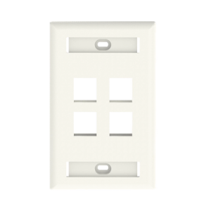 placa de pared vertical, salida para 4 puertos keystone, con espacios para etiquetas, color banco mate