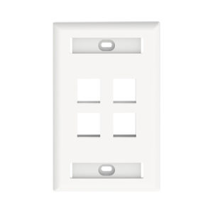 placa de pared vertical, salida para 4 puertos keystone, con espacios para etiquetas, color blanco