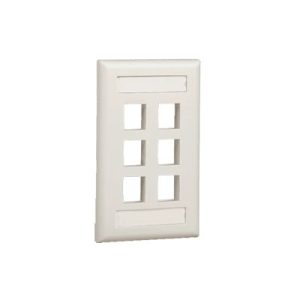 placa de pared vertical, salida para 6 puertos keystone, con espacios para etiquetas, color blanco