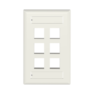 placa de pared vertical, salida para 6 puertos keystone, con espacios para etiquetas, color blanco mate