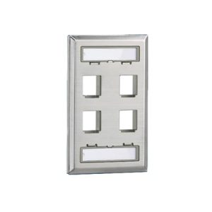 placa de pared vertical, salida para 4 puertos keystone, con espacios para etiquetas, de acero inoxidable