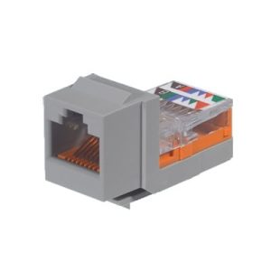 conector jack estilo leadframe, tipo keystone, categoría 5e, de 8 posiciones y 8 cables, color gris