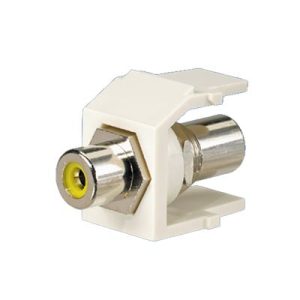 conector rca keystone, con conector de paso rca amarillo, módulo blanco mate