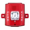 sirena con lámpara estroboscópica / para exterior / a 2 hilos / montaje en pared / 12 o 24 vcd / configuración estroboscópica seleccionable / texto en inglés / incluye caja de montaje / color rojo