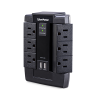 multicontacto con supresor de picos de pared, voltaje de entrada 125 vca nema 5 15p, con 6 salidas nema 5 15r, 2 puertos de carga usb, 1200 joules