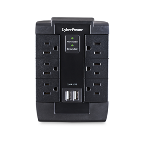 multicontacto con supresor de picos de pared, voltaje de entrada 125 vca nema 5 15p, con 6 salidas nema 5 15r, 2 puertos de carga usb, 1200 joules
