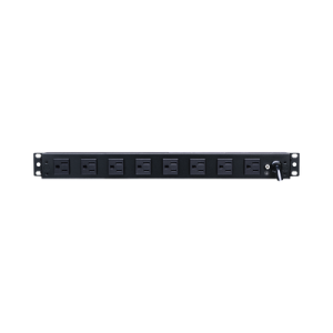 pdu básico para distribución de energía, con 8 tomas nema 5 15r traseras y 2 tomas 5 15r frontales, 1ur, 15 amp, 120 vca