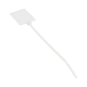 cincho de identificación tipo bandera, 130 mm largo x 2.5mm ancho, Área de marcado de 19.1 x 26.4 mm, nylon 6.6, color natural, bolsa de 100pz